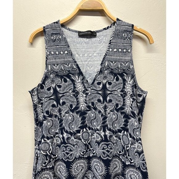 Maxi Dress Sleeveless V-Neck Womens XL Geometric Animal Zanzea Black White - Picture 2 of 9